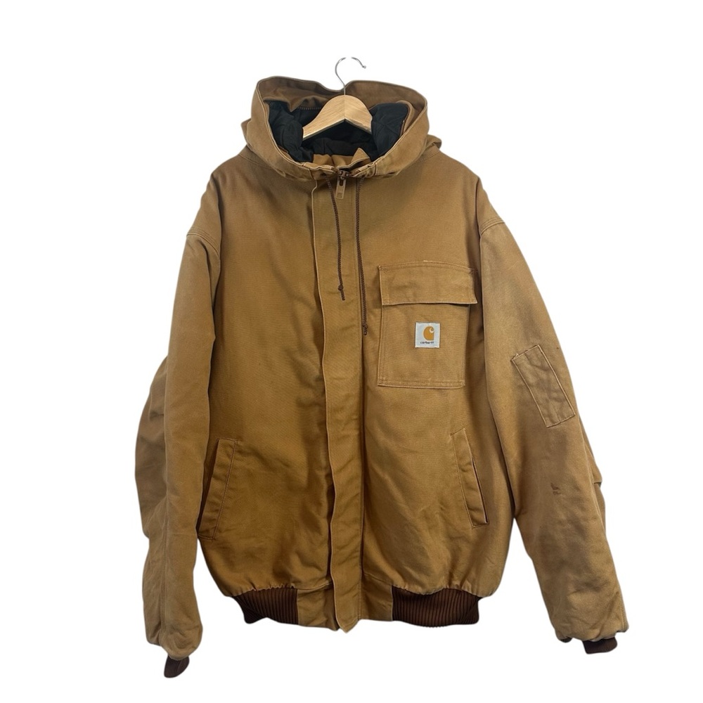 Vintage Carhartt Hooded Duck Jacket JQ3986 Brown Quilted 1990s Men's 2X-Large